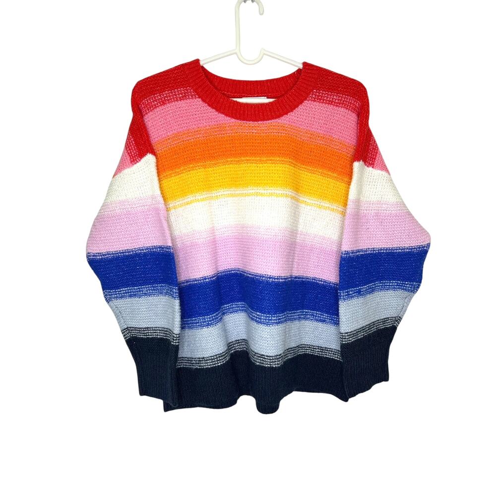 Old Navy Vibrant Multi-Color Rainbow Stripe Knit Relaxed Fit Long Sleeve Sweater